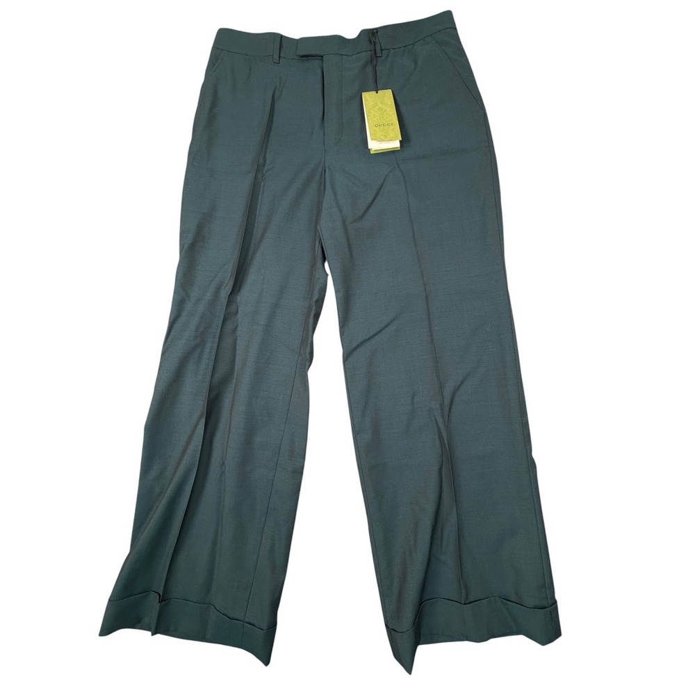 Gucci Dress Pants Men 48 36X28 Blue Wool Mohair Uniform Wide Leg Cuffed 719548